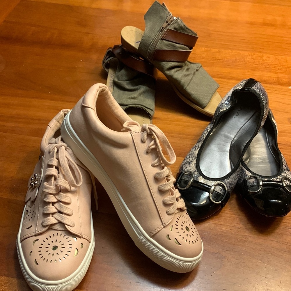3 pairs of size 6- 6 1/2 shoes assorted.